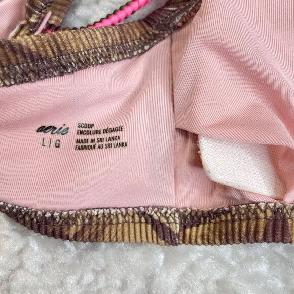 Aerie High Cut Cheeky Bikini Bottom Scoop Rib Top Set Brown Pink - Picture 7 of 14